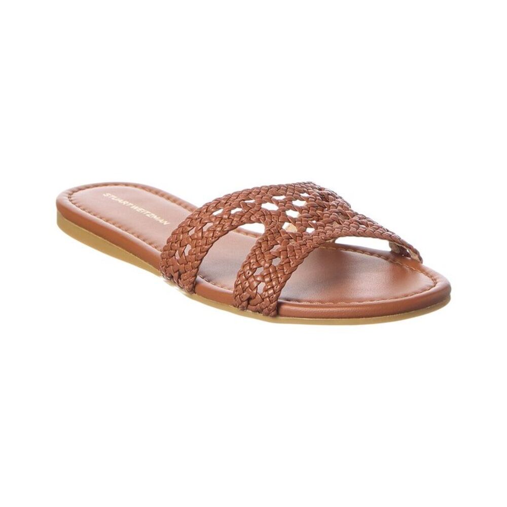 Stuart Weitzman Briar Slide Leather Sandal, Brown